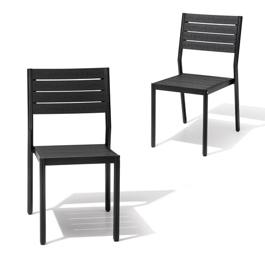 Crestlive Products ALL-Weather Stackable Outdoor Patio Chairs Set of 2 Black Aluminum Frame Stationary Dining Chair with Black Mesh Seat