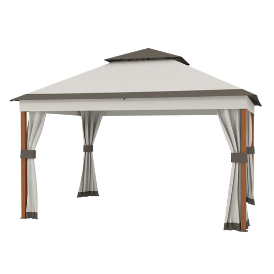 Clihome 9.84-ft x 13.12-ft Iron Frame Gazebo Beige Gazebo with Soft Top Roof (Screen Included)
