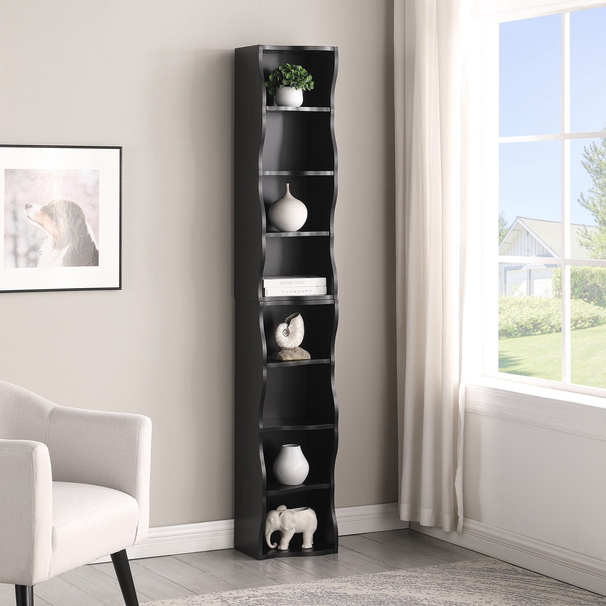 71" Tall Narrow Bookcase with Storage Cabine,8 Tier Cube Bookshelf Display Shelf Stand for Home Office, Living Room,Black