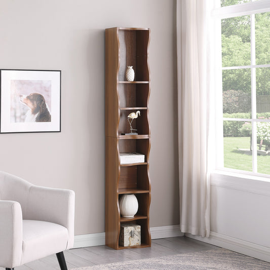 71" Tall Narrow Bookcase with Storage Cabine,8 Tier Cube Bookshelf Display Shelf Stand for Home Office, Living Room,Walnut