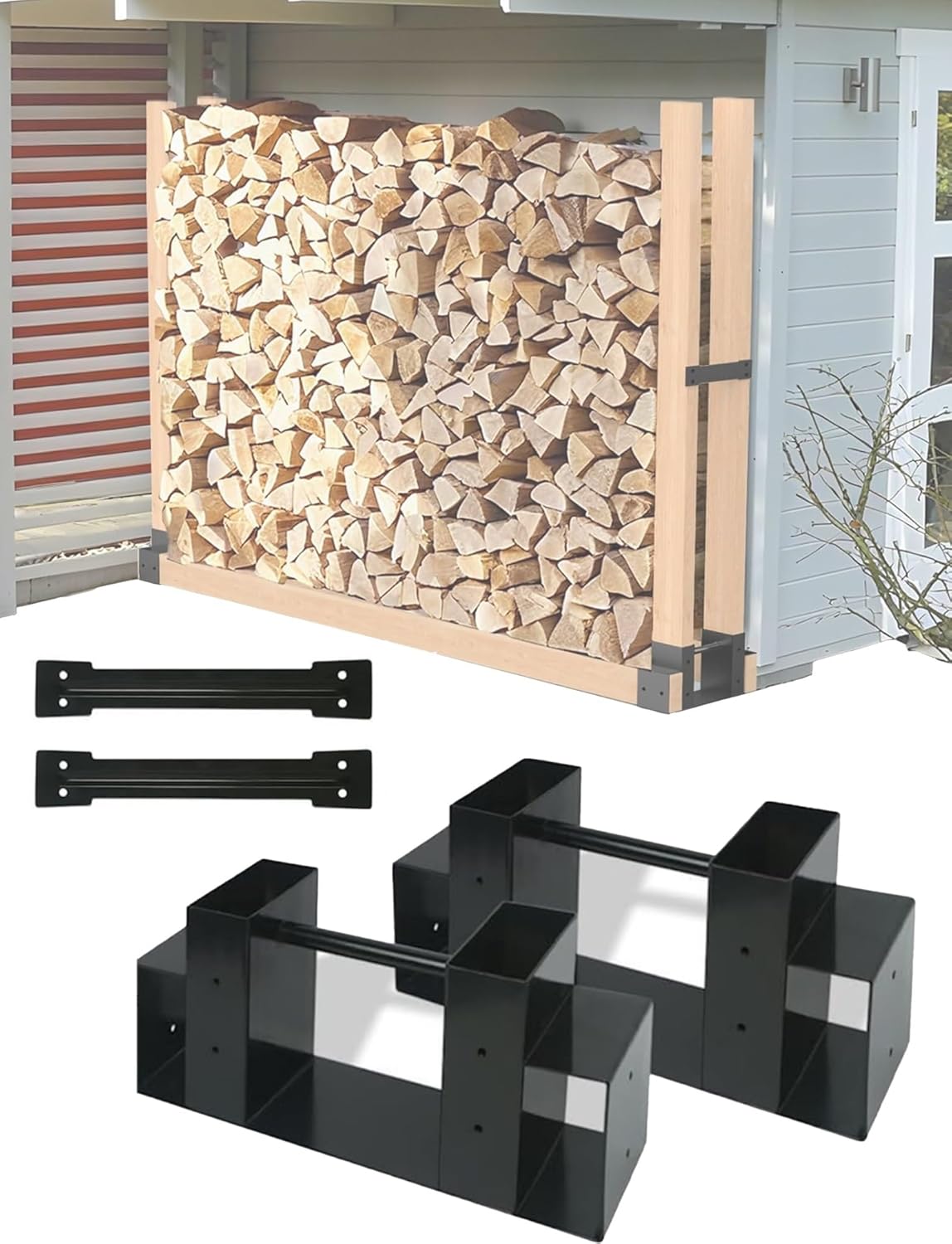 Firewood Log Rack Bracket Kit - 2-Piece Set, Adjustable to Any Length, Easy Installation for Firewood Storage Indoor & Outdoor