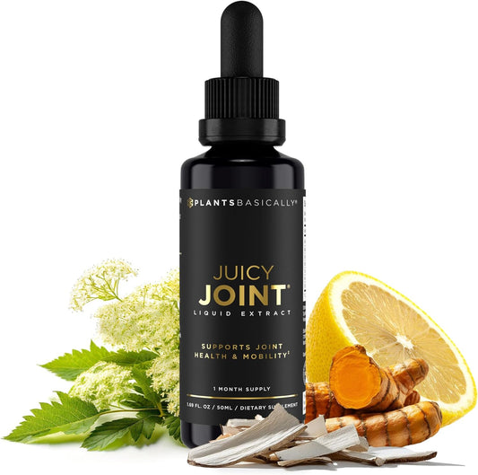 Juicy Joint by Plants Basically – Joint Support Supplement for Mobility, Relief & Recovery | Turmeric, White Willow Bark & Meadowsweet | 50 mL Liquid Extract | Vegan & Non-GMO | 30-Day Supply