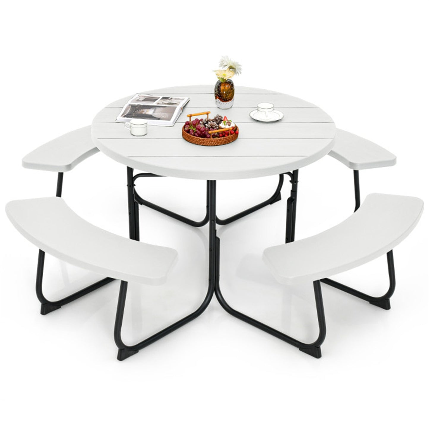 BABOOM 43-in White Plastic Round Picnic Table