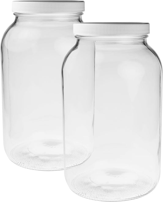 Sally's Organics Large 1 Gallon Glass Jars - Made in the USA with Wide Mouth BPA-Free Lid – Sun Tea, Fermenting, Kombucha, Pickling, and Cookie or Candy Storage Jar – USDA Certified, Dishwasher Safe