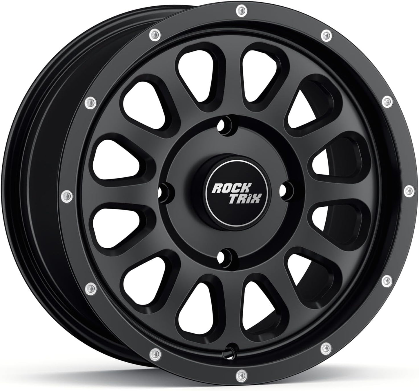 RockTrix RT111 15in Wheel 15x7 4x137, 4+3 Offset, ATV UTV SxS Rim, Compatible with Can Am Commander Max Defender Max Pro Maverick X3 Maverick Trail, 4\/137 Matte Black