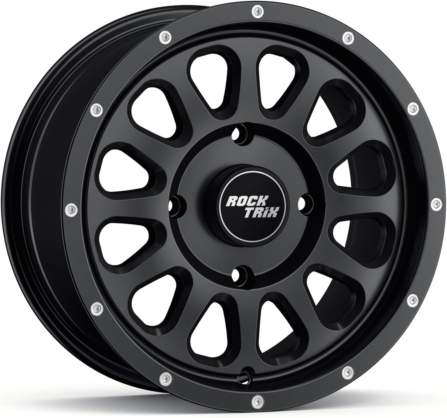 RockTrix RT111 15in Wheel 15x7 4x137, 4+3 Offset, ATV UTV SxS Rim, Compatible with Can Am Commander Max Defender Max Pro Maverick X3 Maverick Trail, 4\/137 Matte Black