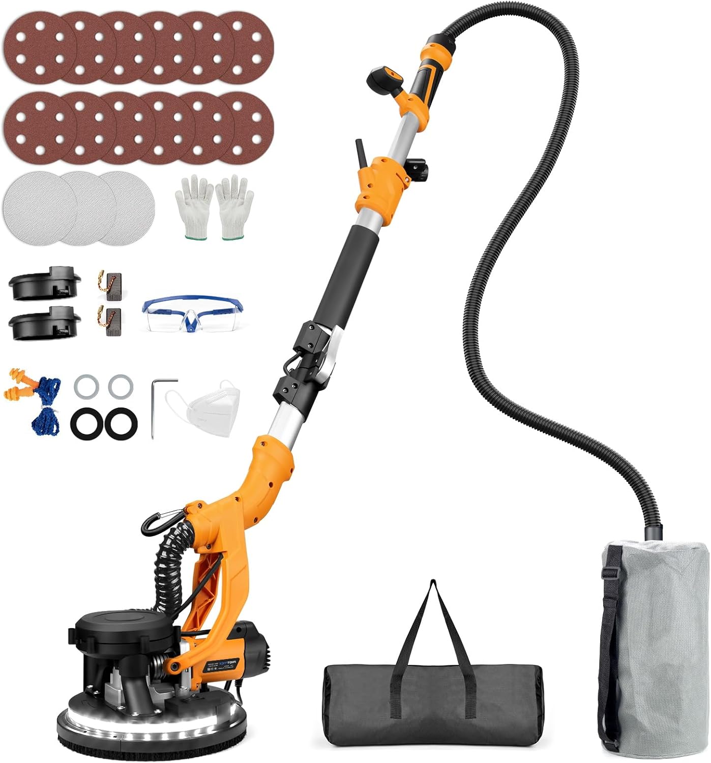 Electric Drywall Sander, 2200RPM Drywall Sander with Vacuum, 1000W Automatic Dust Collector with LED Light, Foldable Popcorn Ceiling Removal Tool with 6 Variable Speed &15Pcs Sanding Discs