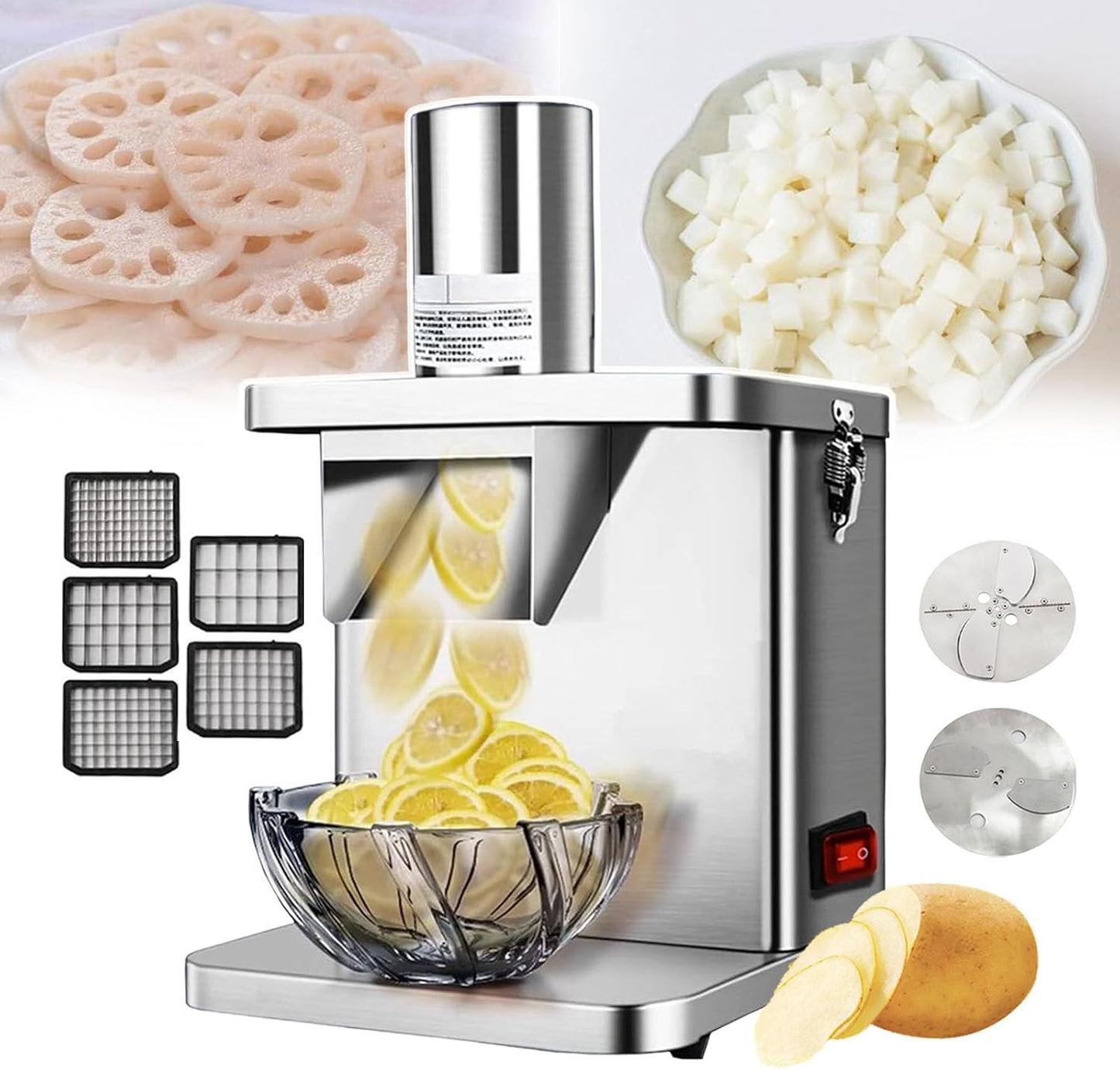 Vegetable Chopper, Commercial Onion Slicer, Kitchen Food Chopper, with Dicing Knife Nets and Slicing Blade, Shredding Blade, for Potatoes, Onions, Carrots, Cucumbers