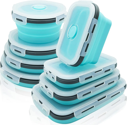 Lunememo 8 Pack Collapsible Silicone Food Storage Containers with Lids, Freezer & Dishwasher Safe, Foldable Lunch Box for Camper, Leftovers, Snacks, Meals