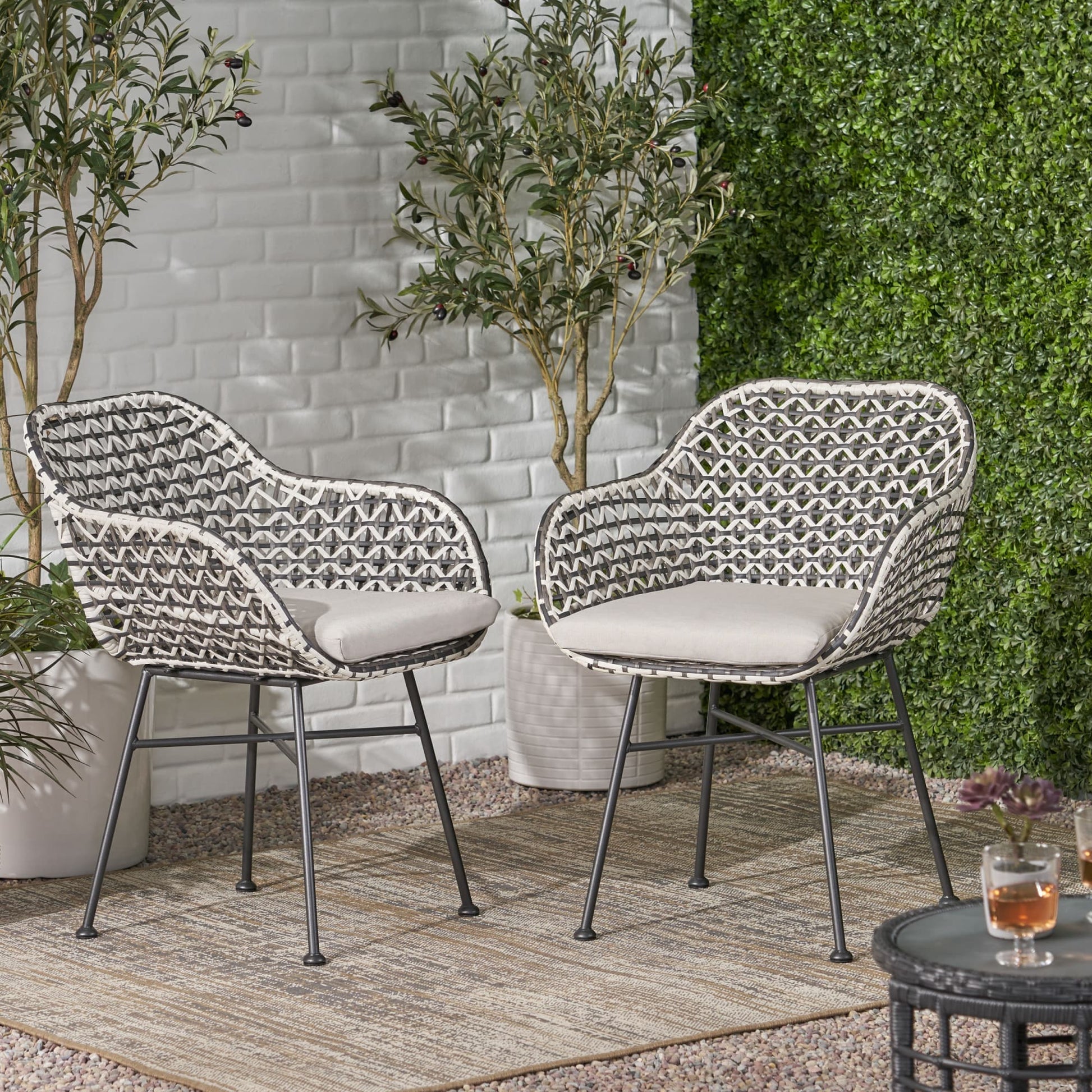 Runesay 2 -Piece Wicker Patio Conversation Set with Gray Cushions