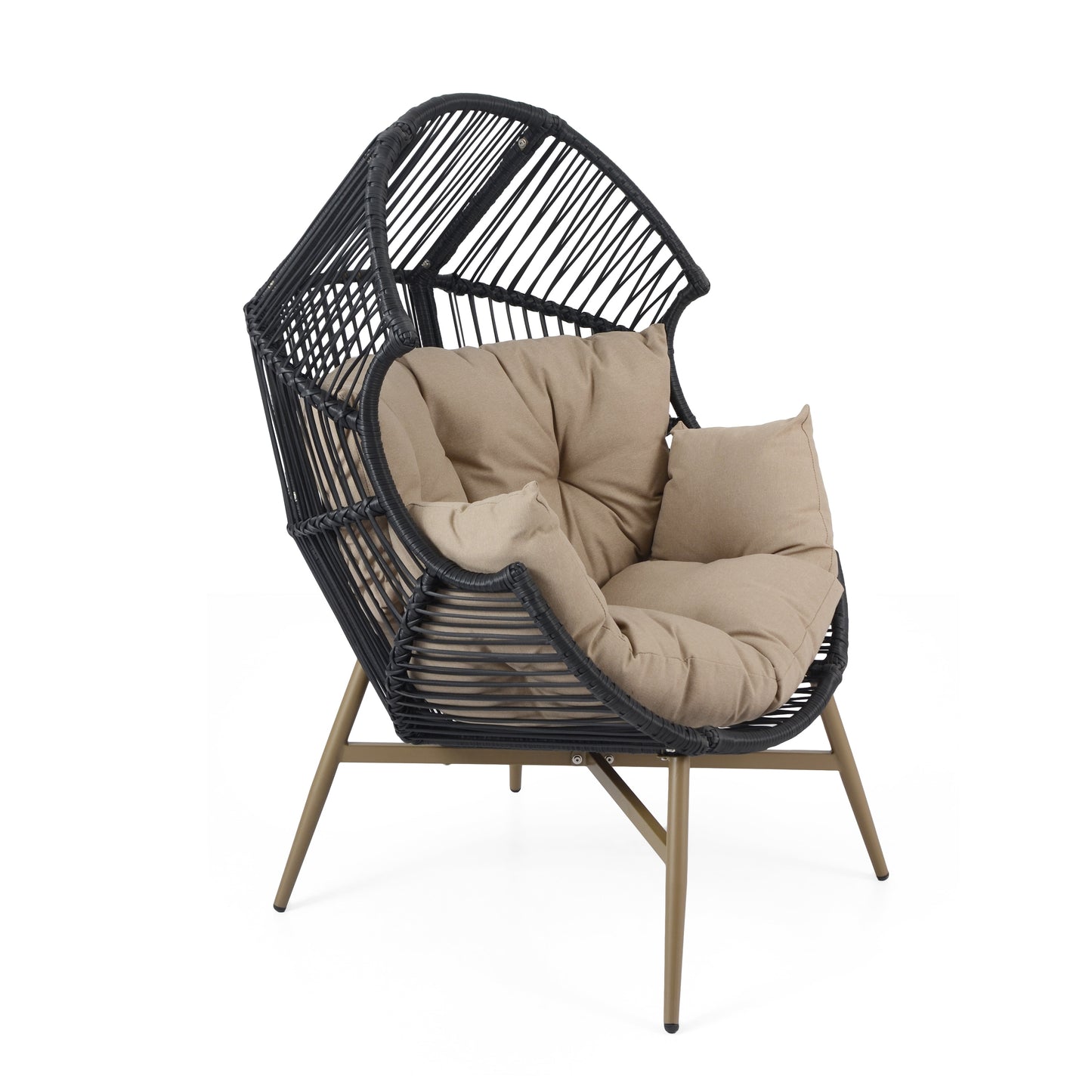 CESICIA Patio Chairs Khaki Iron Frame Stationary Egg Chair with Brown Woven Seat