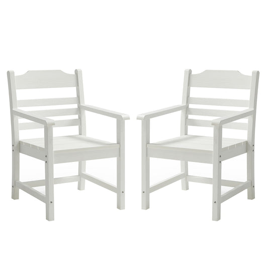 CESICIA Patio Chairs Set of 2 White HDPE Frame Stationary Dining Chair with Solid Seat