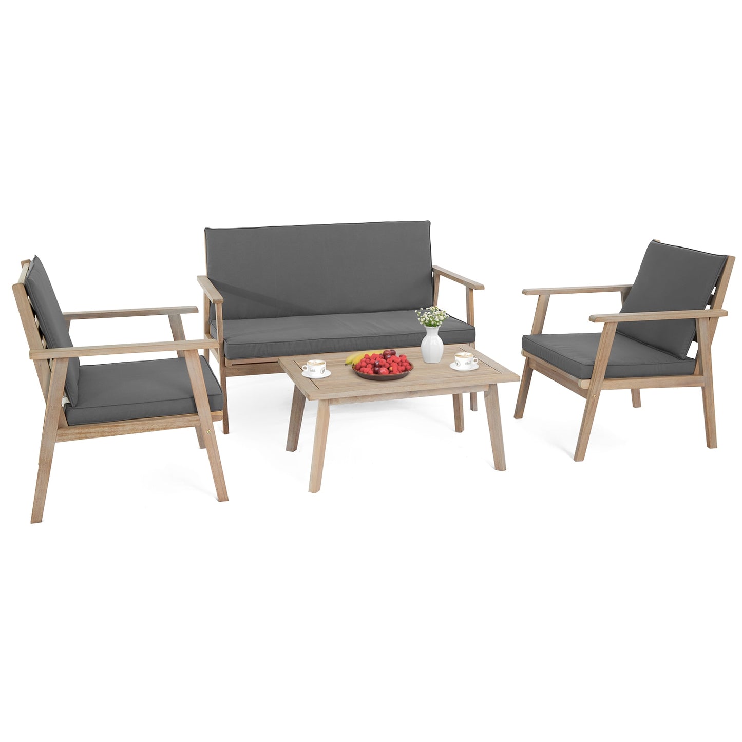 Outopee 4 -Piece Patio Conversation Set with Gray Cushions