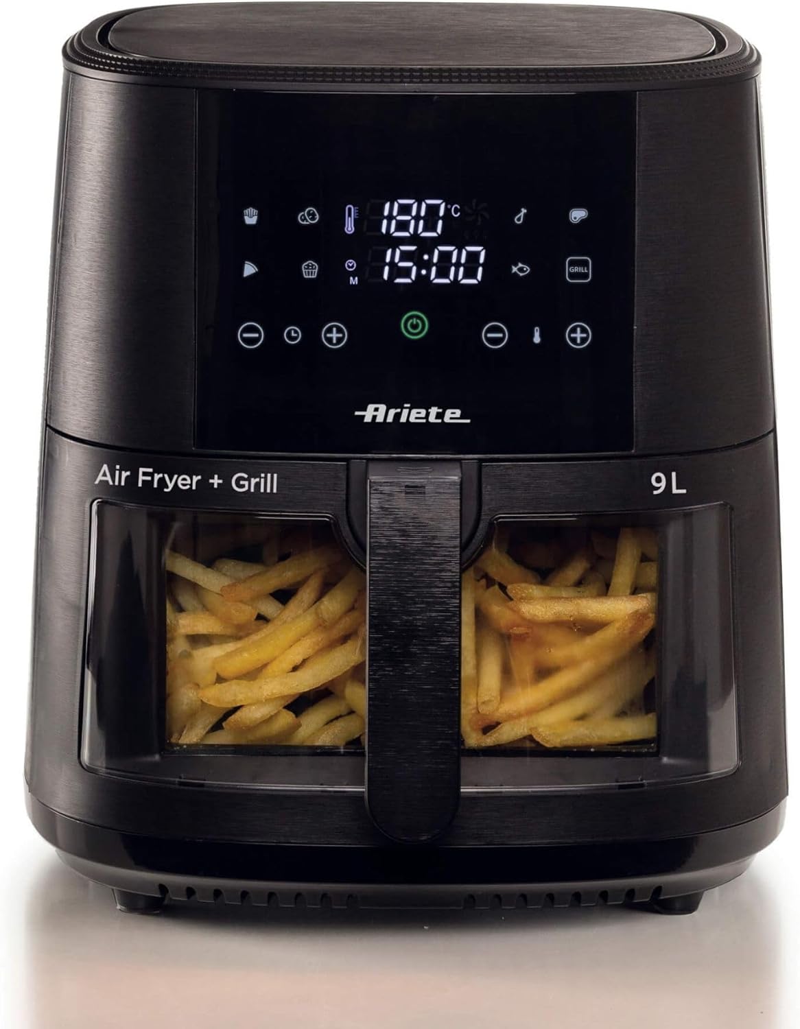 Ariete 4630 Air Fryer, 9 L, 1500 W, Capacity 9 L, Cooking Capacity 2.5 kg, 8 Preset Programs, Temperature up to 200 Degrees, Transparent Basket for Cooking Control, Black