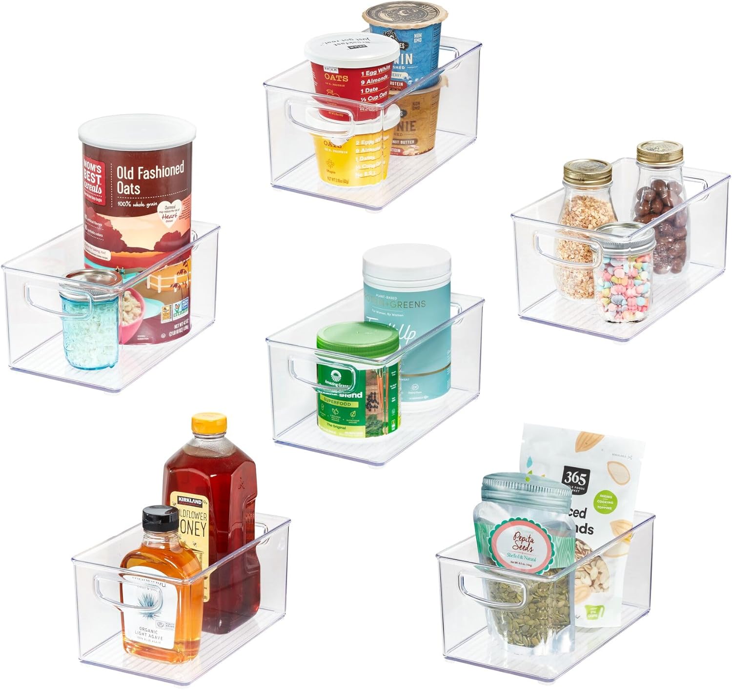 iDesign Stackable Pantry Bins with Handles for Cabinets or Fridge, Set of 6, Clear, Made in USA