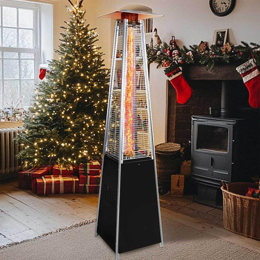 Pyramid Patio Heater 48,000 BTU Outdoor Propane Heater with Wheels & Cover, Stainless Steel Glass Tube Flame Tower for Patio, Garden, Poolside, Backyard, Commercial or Home Use