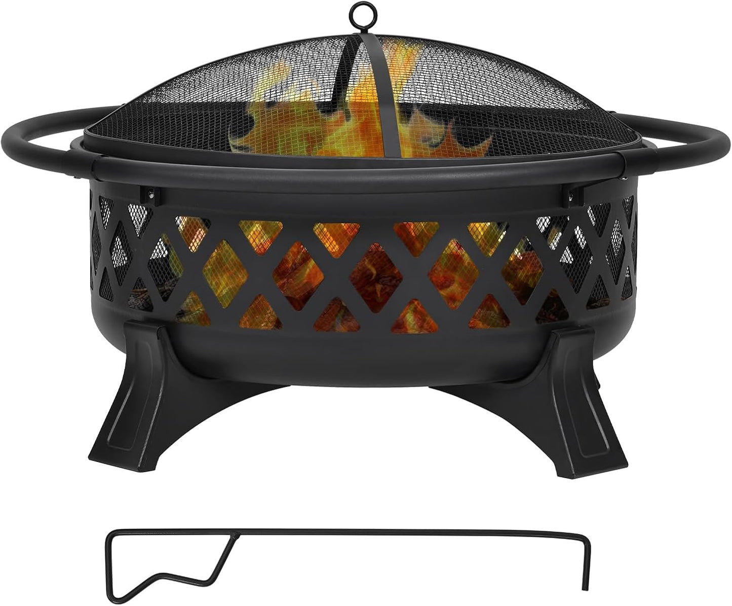36-Inch Wood Burning Fire Pit with Lid and Poker, Heavy Duty Cold-Rolled Steel Outdoor Firepit for Patio, Backyard, Picnic, Camping Includes Spark Screen and Carry Handle