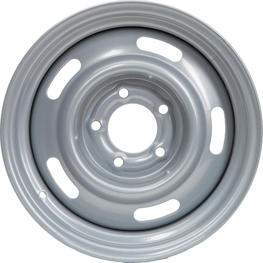 Speedway Motors GM Style 15 x 8 Inch Silver Steel Rally Wheel, 5 on 4.75 Direct-Fit Bolt Pattern, Single, Rear-Wheel Drive Vehicle Only, 4.25” Wheel Backspacing