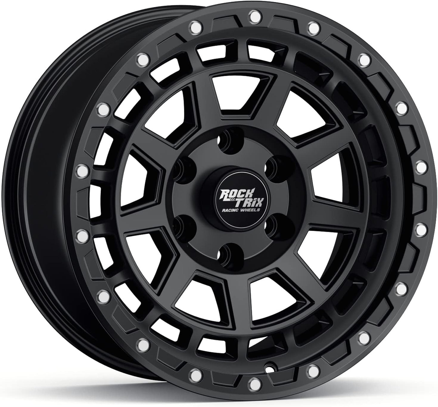 RockTrix RT114 17 inch Wheel Compatible with 2009-2024 Ford F150, 17x9 6x135 Wheels (-12mm Offset, 4.5in Backspace) 87.1mm Bore, Black Wheels, Also fits 2022+ Bronco Raptor Rims