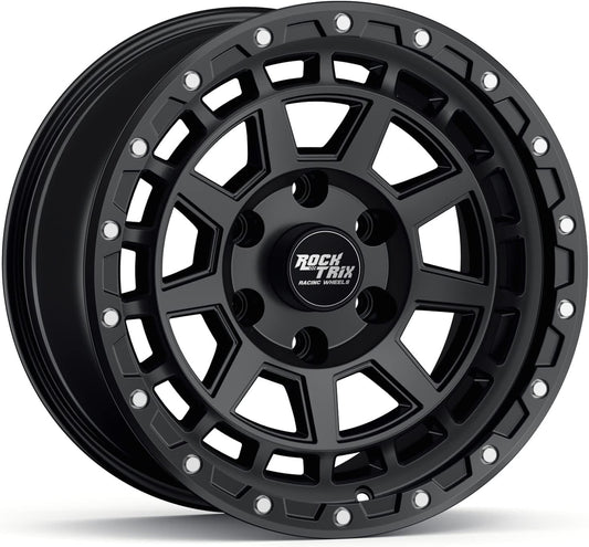 RockTrix RT114 17 inch Wheel Compatible with 2009-2024 Ford F150, 17x9 6x135 Wheels (-12mm Offset, 4.5in Backspace) 87.1mm Bore, Black Wheels, Also fits 2022+ Bronco Raptor Rims