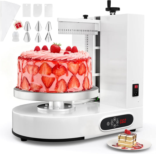 PYY Cake Decorating Machine - 4-12 Inch Automatic Cake Cream Spreading Machine for Cake Frosting Machine 60-320 RPM with Graduated Scrapers Electric Cake Turntable Maquina Para Alisar Pasteles
