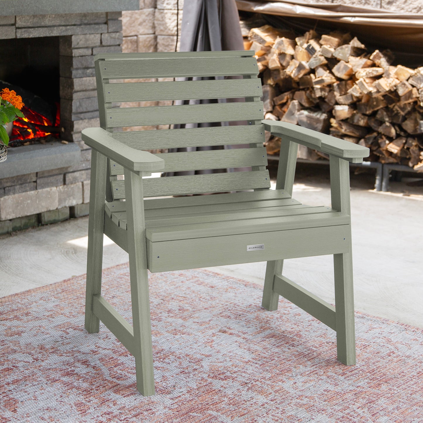 highwood Weatherly Eucalyptus Poly-lumber Frame Stationary Conversation Chair with Slat Seat