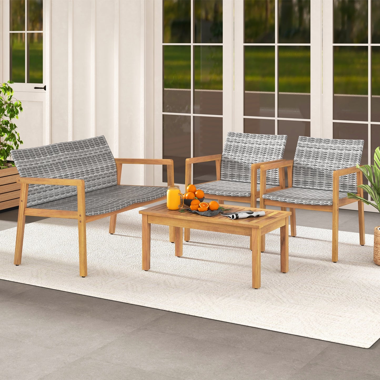 LIVIZA 4 -Piece Rattan Patio Conversation Set with Gray