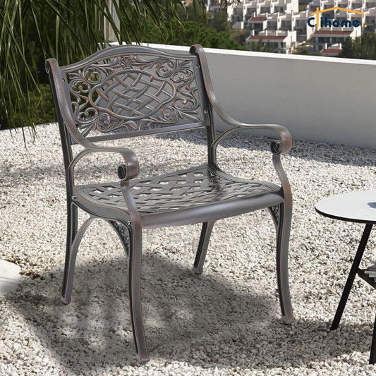 Dimakai Set of 2 Stackable Bronze Aluminum Frame Stationary Dining Chair with Solid Seat