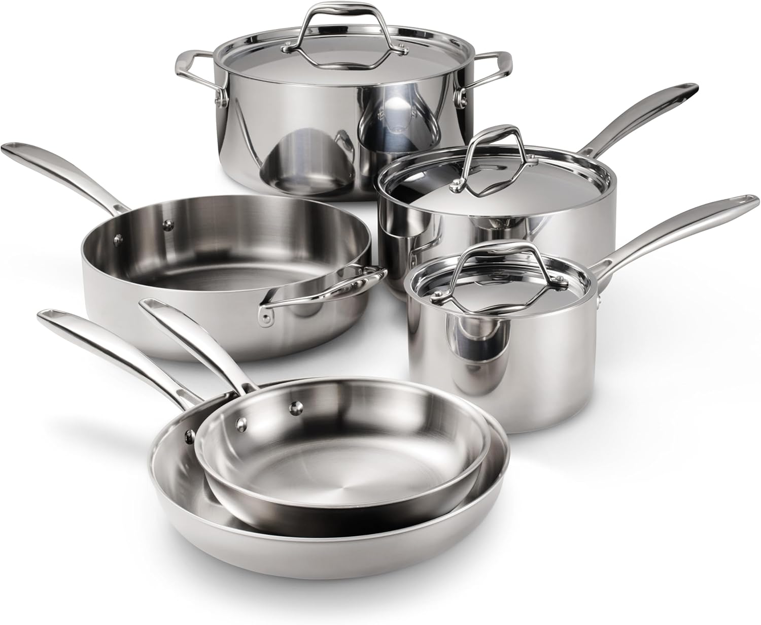 Tramontina Signature Tri-Ply Clad Stainless Steel 9-Piece Cookware Set with Lids, Pots and Pans Kitchen Set, Induction-Ready, Dishwasher-Safe, NSF-Certified