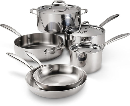 Tramontina Signature Tri-Ply Clad Stainless Steel 9-Piece Cookware Set with Lids, Pots and Pans Kitchen Set, Induction-Ready, Dishwasher-Safe, NSF-Certified
