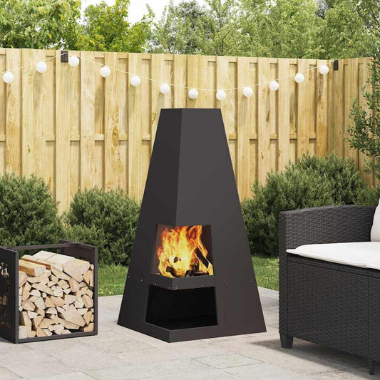 CHARMMA Fire Pit Black 19.7"x 19.7" x 39.4" Cold-Rolled Steel,Fireplaces, Black, 30.86kg