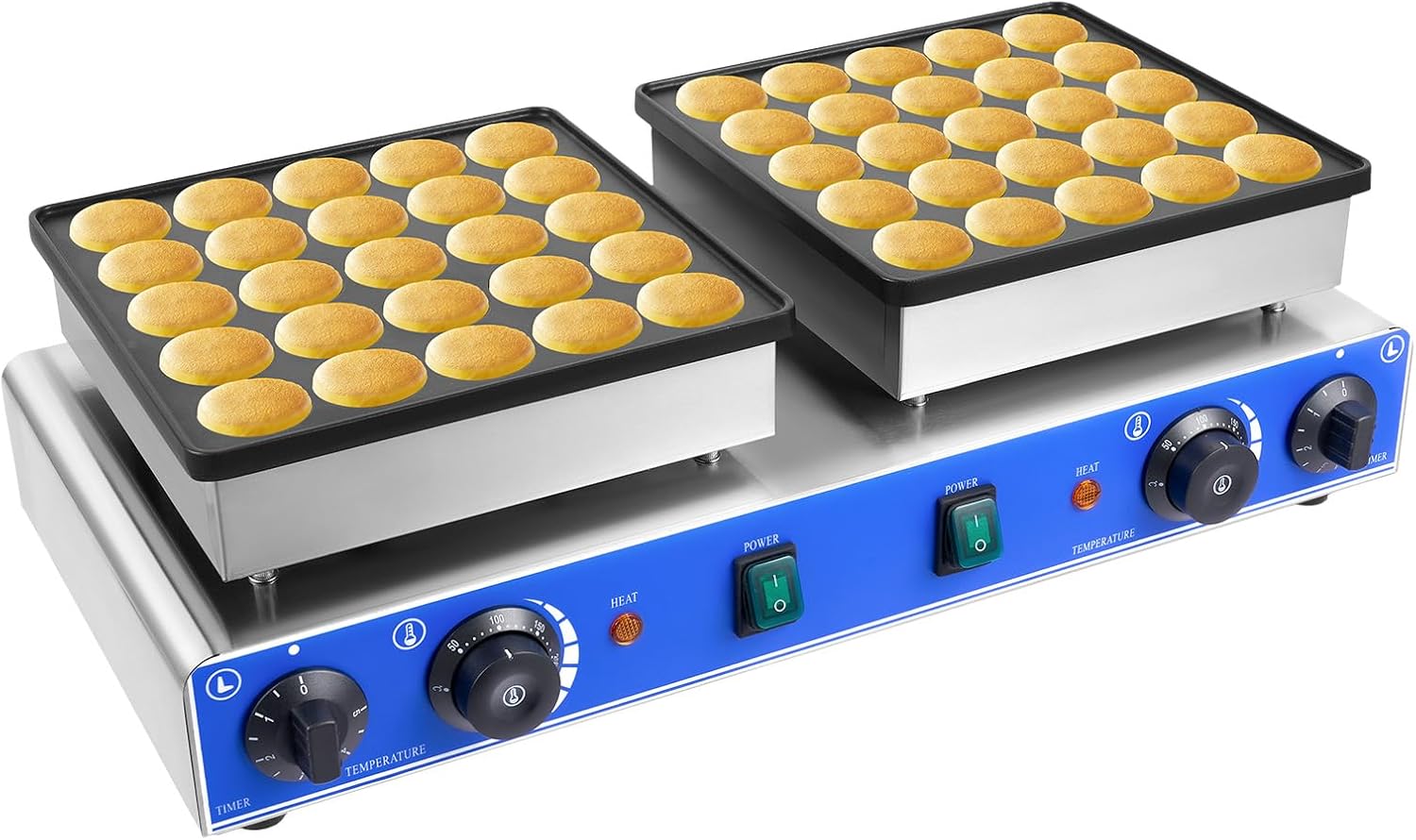 50PCS Electric Mini Dutch Scone Maker, 1600W Commercial Non-Stick Pancake Maker, 1.8-Inch Muffin Maker, 2 tats and 2 Timers Individually Controlled for Home and Restaurant Use