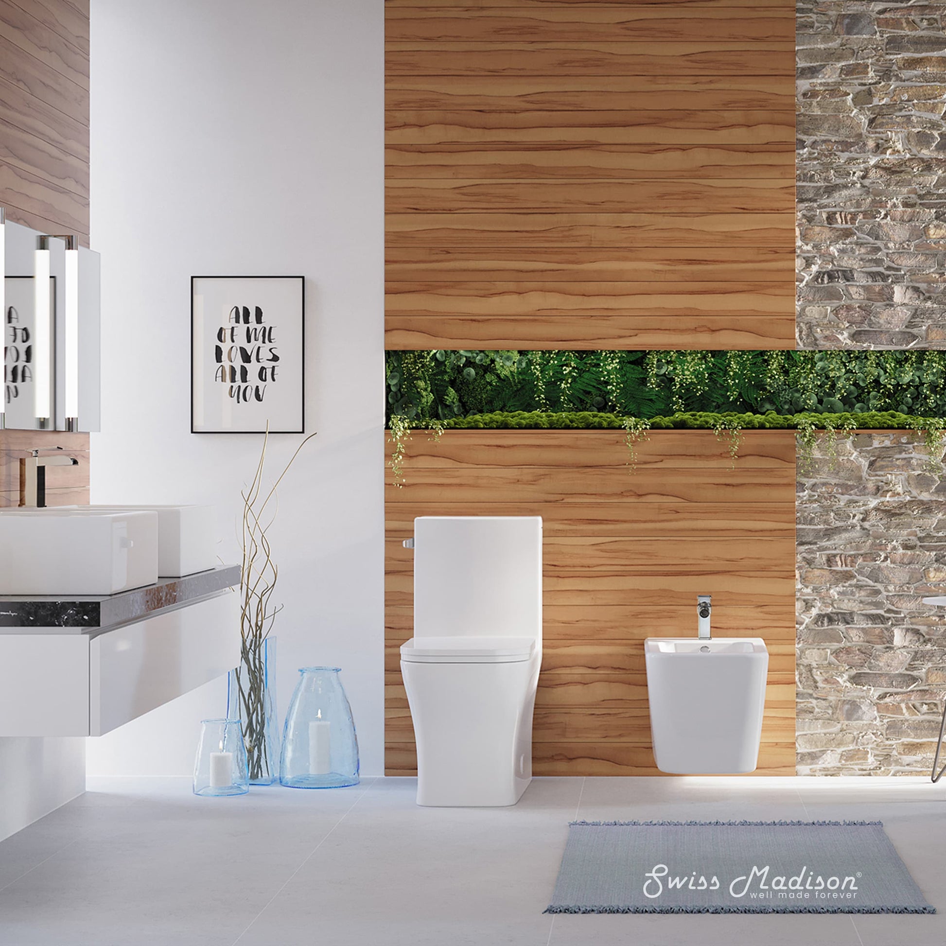 Swiss Madison Bastille Glossy White Square Standard height 14-in Rough-In 1.28 GPF Soft Close 1-piece Toilet