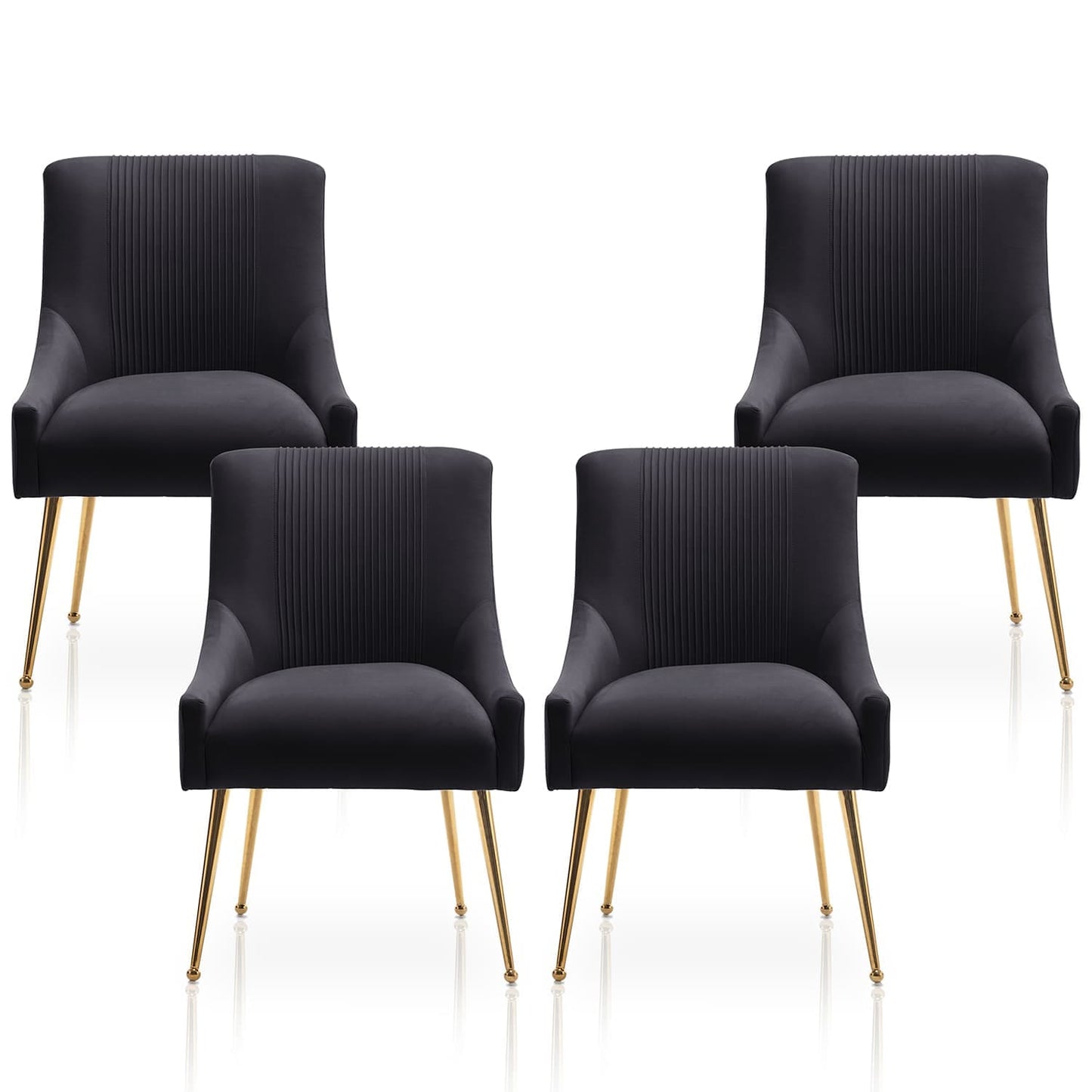 SEYNAR  Modern Glam Boucle Pleated Velvet Dining Chair or Vanity Chair Set of 4 with Rear Handle