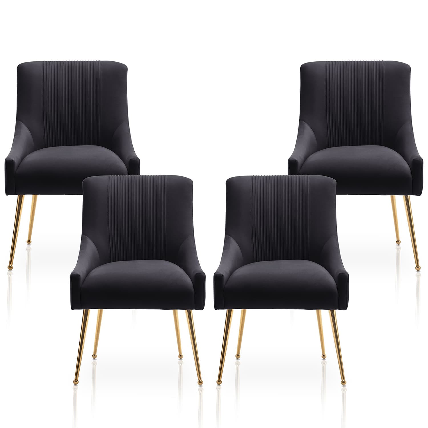 SEYNAR  Modern Glam Boucle Pleated Velvet Dining Chair or Vanity Chair Set of 4 with Rear Handle