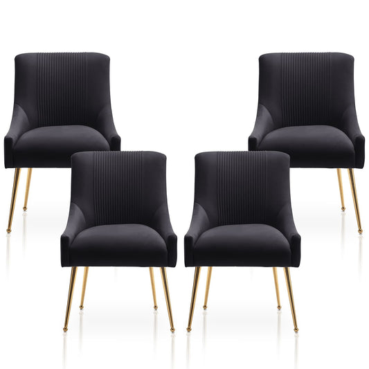 SEYNAR  Modern Glam Boucle Pleated Velvet Dining Chair or Vanity Chair Set of 4 with Rear Handle