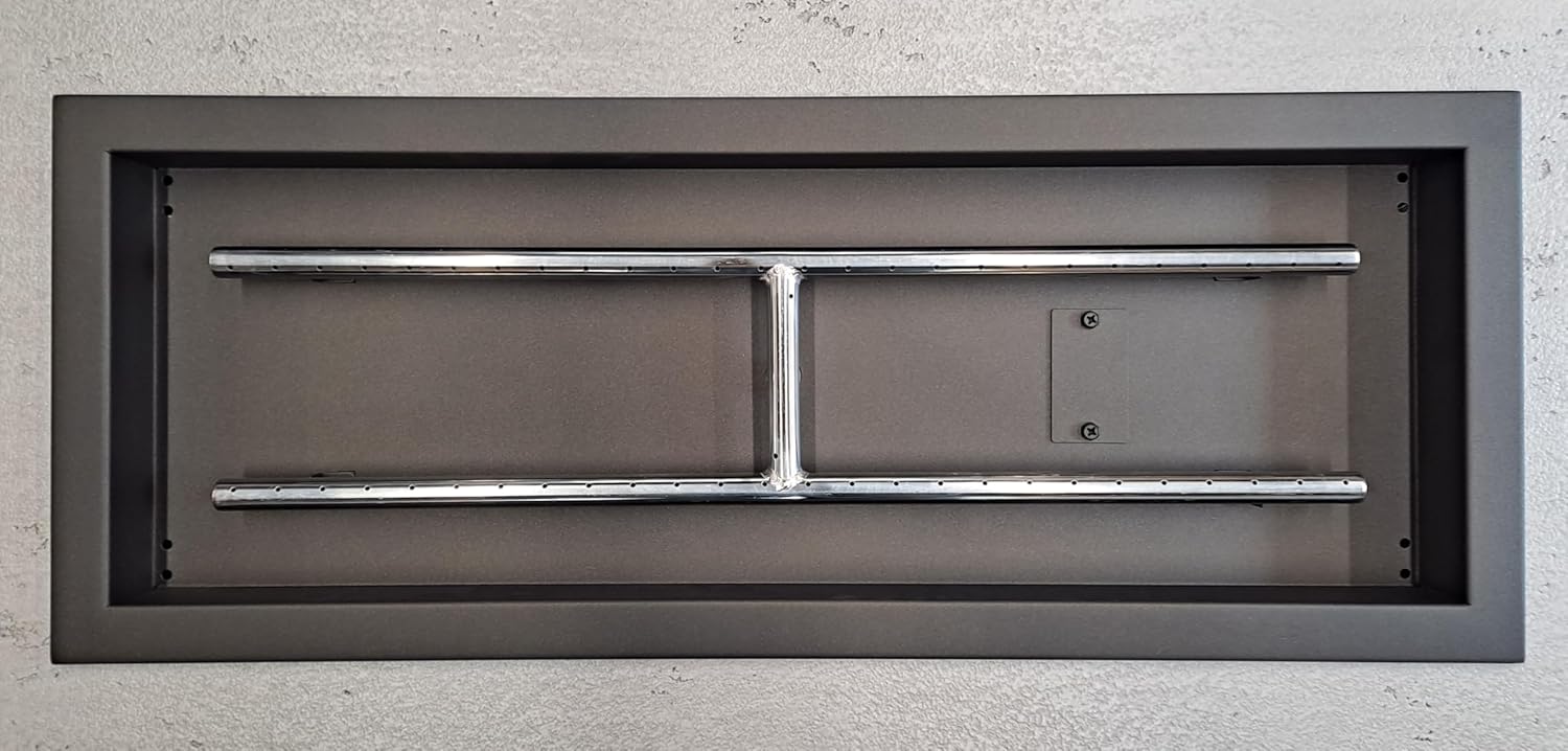 Drop-in Fire Pit Pan and Burner, 30" x 10", Stainless Steel, Black-Bronze