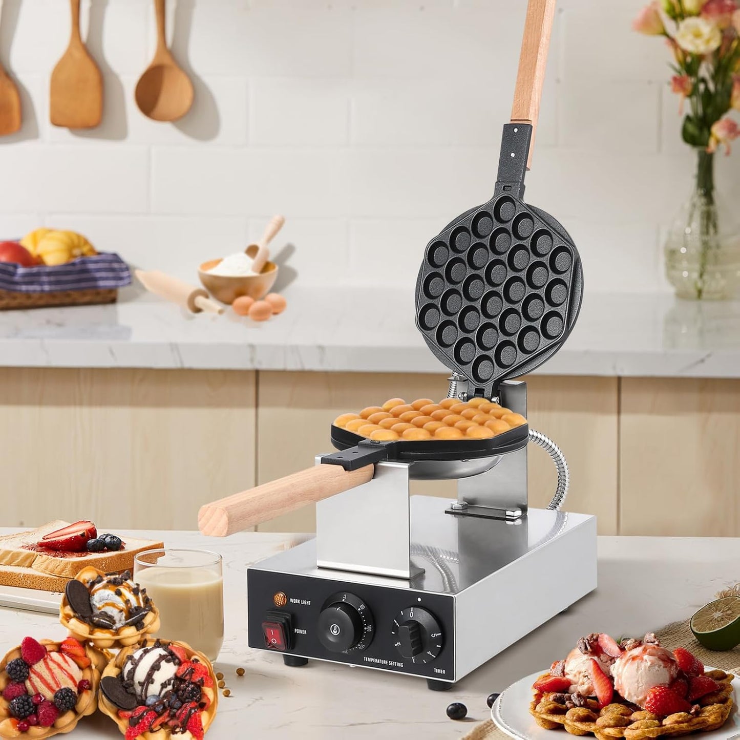 Bubble Waffle Maker Commercial & Home Use – 1400W Electric, Dual Non-Stick Pans, Adjustable 122-572°F, Rotates 180° for Even Cooking, Hong Kong Style Egg Puff Machine