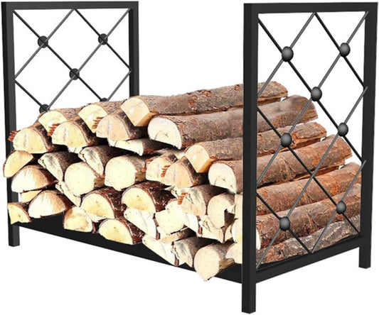 Indoor Heavy Duty Steel Firewood Rack, Fireplace Organizer, Decorative Firewood Storage Rack for Indoor and Outdoor Use