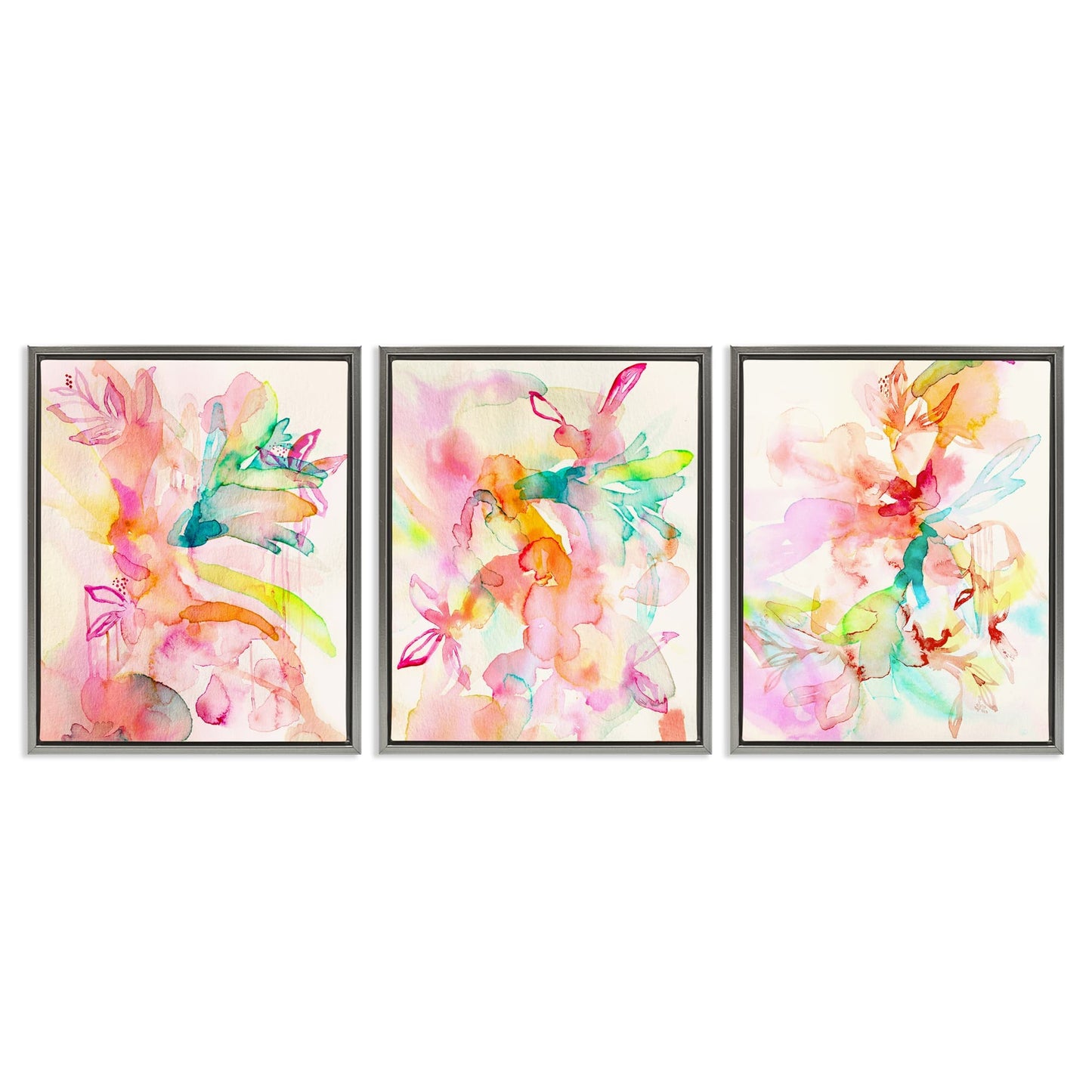 Stupell Industries  Abstract Florals and Paint Drip 3pc Floating Frame Set Design by Gemma Bardot