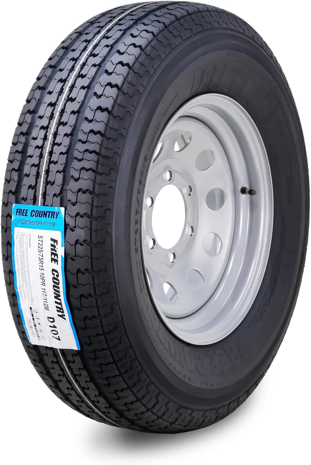 Free Country Trailer Tire Wheel Assembly ST225\/75R15 10-Ply E 117M 6 Lug on 5.5" PCD Silver Mod Rim