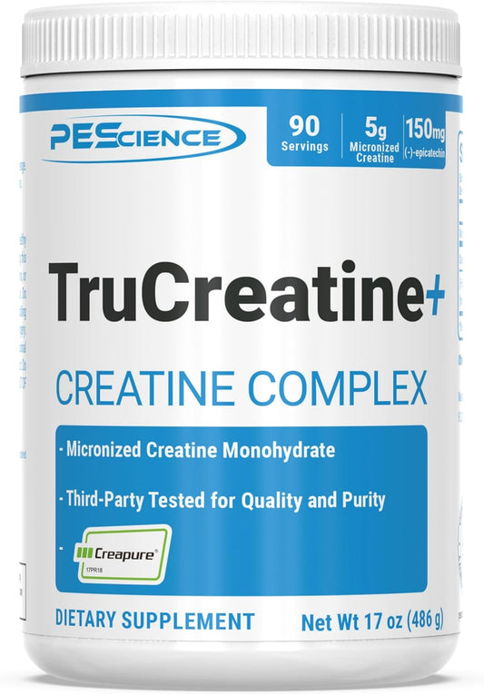 PEScience TruCreatine+ Creatine Monohydrate Powder Plus Epicatechin, Micronized Creapure Creatine for Women & Men, Supports Muscle Growth, Strength & Recovery, Cognition, 90 Servings, Unflavored