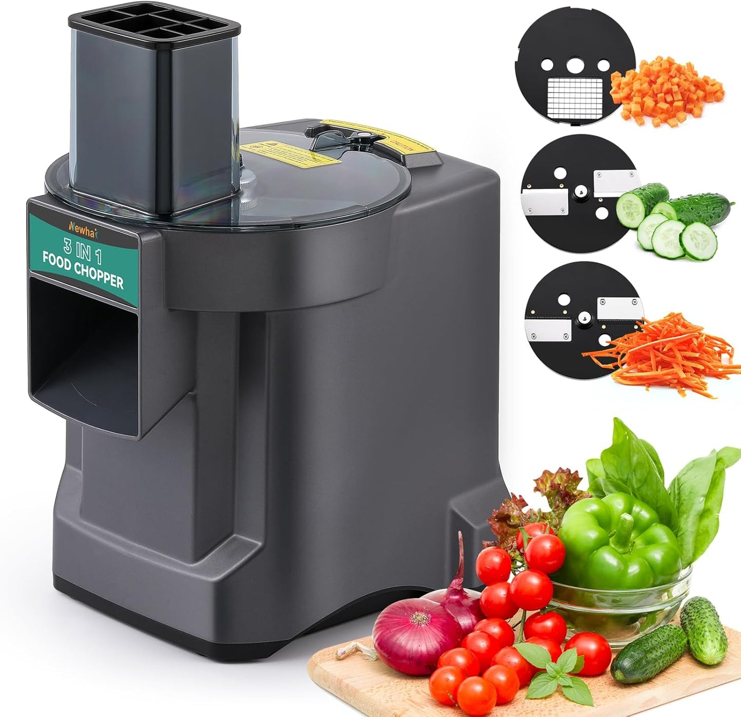 Newhai 3 in 1 Electric Vegetable Dicer Slicer Shredder Multifunctional Vegetable Chopper Automatic Veggie & Fruit Cutter Machine for Commercial & Home Use, 110V, 100W