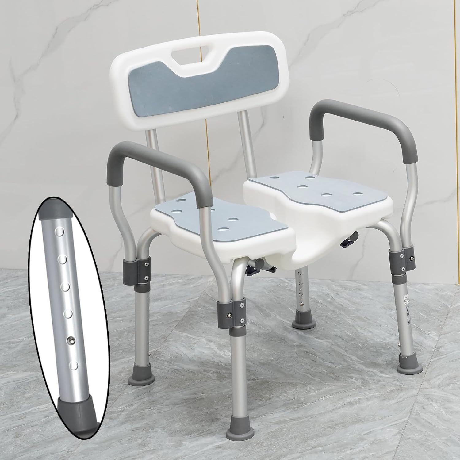 Upgraded U-Shape Shower Seat, Shower Chair with Arms and Back, Heavy Duty Shower Chair 400 lbs, Shower Chair for Elderly and Disabled with Cutout Seat & Cold-Proof Pads, Tools-Free Assembly