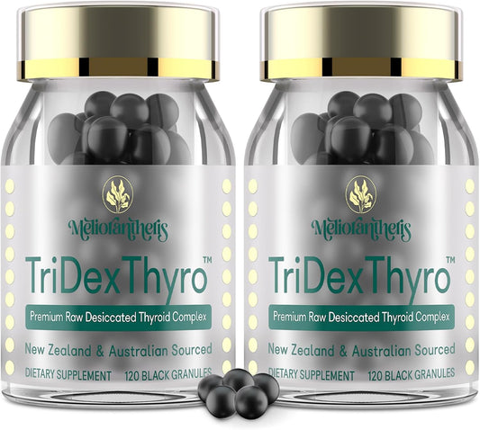 Thyroid Supplement \u2013 TriDexThyro™ Raw Desiccated Thyroid Complex 375 mg with Bovine, Porcine & Ovine \u2013120 Capsules for Women and Men（2 Pack）