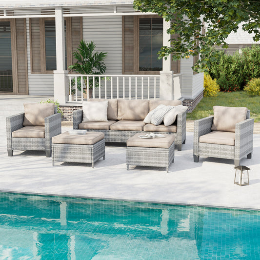 ACEGOSES Sereno 5 -Piece Wicker Patio Sofa Conversation Set with Tan Cushions
