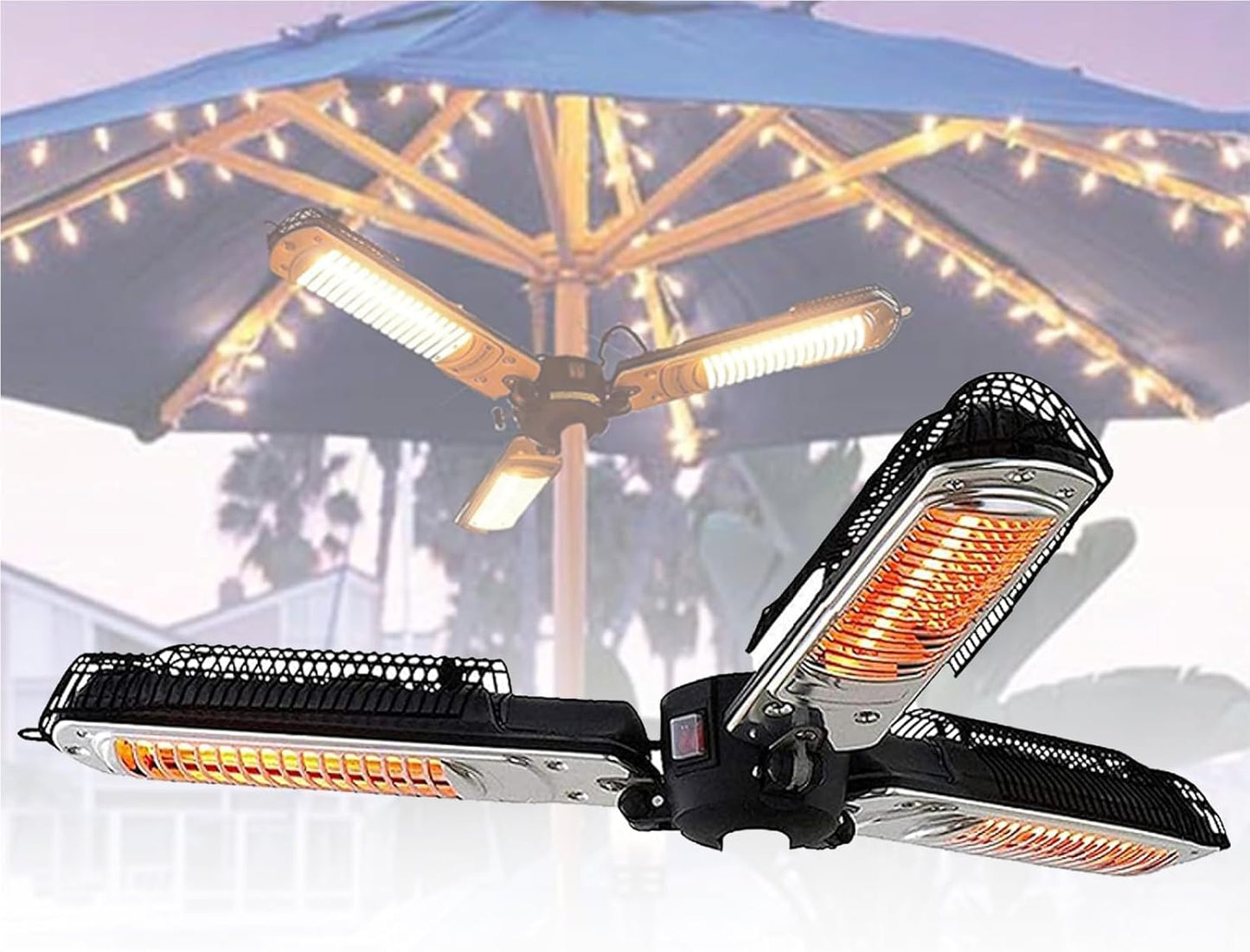 Outdoor Umbrella Heater, IP34 Protected Garden Pera Parasol, Folding Electric Infrared Radiant 500/1000/1500W Adjustable