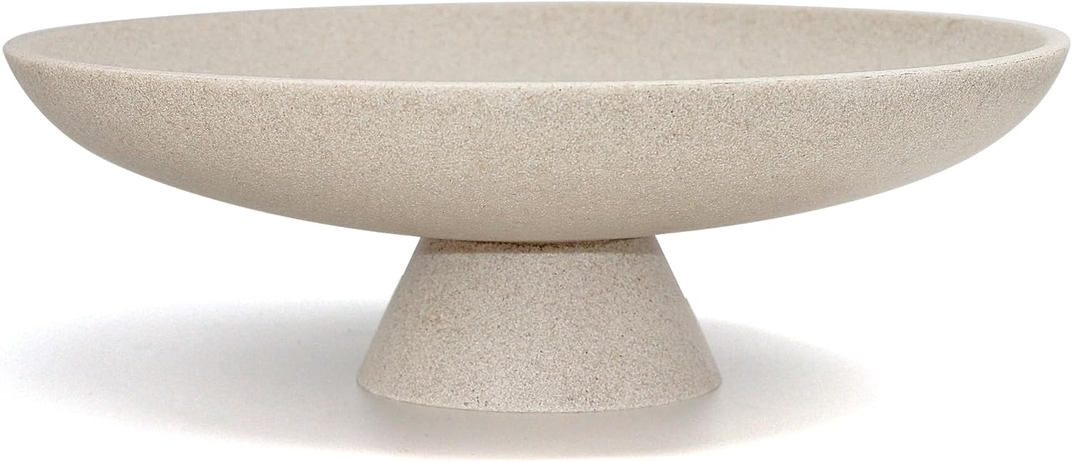 LIN CHUAN Large Decorative Bowl, Modern Resin Pedestal Bowl for Home Decor, Stylish Fruit Bowl for Kitchen Counter, Chic Key Holder for Entry Table, Beige