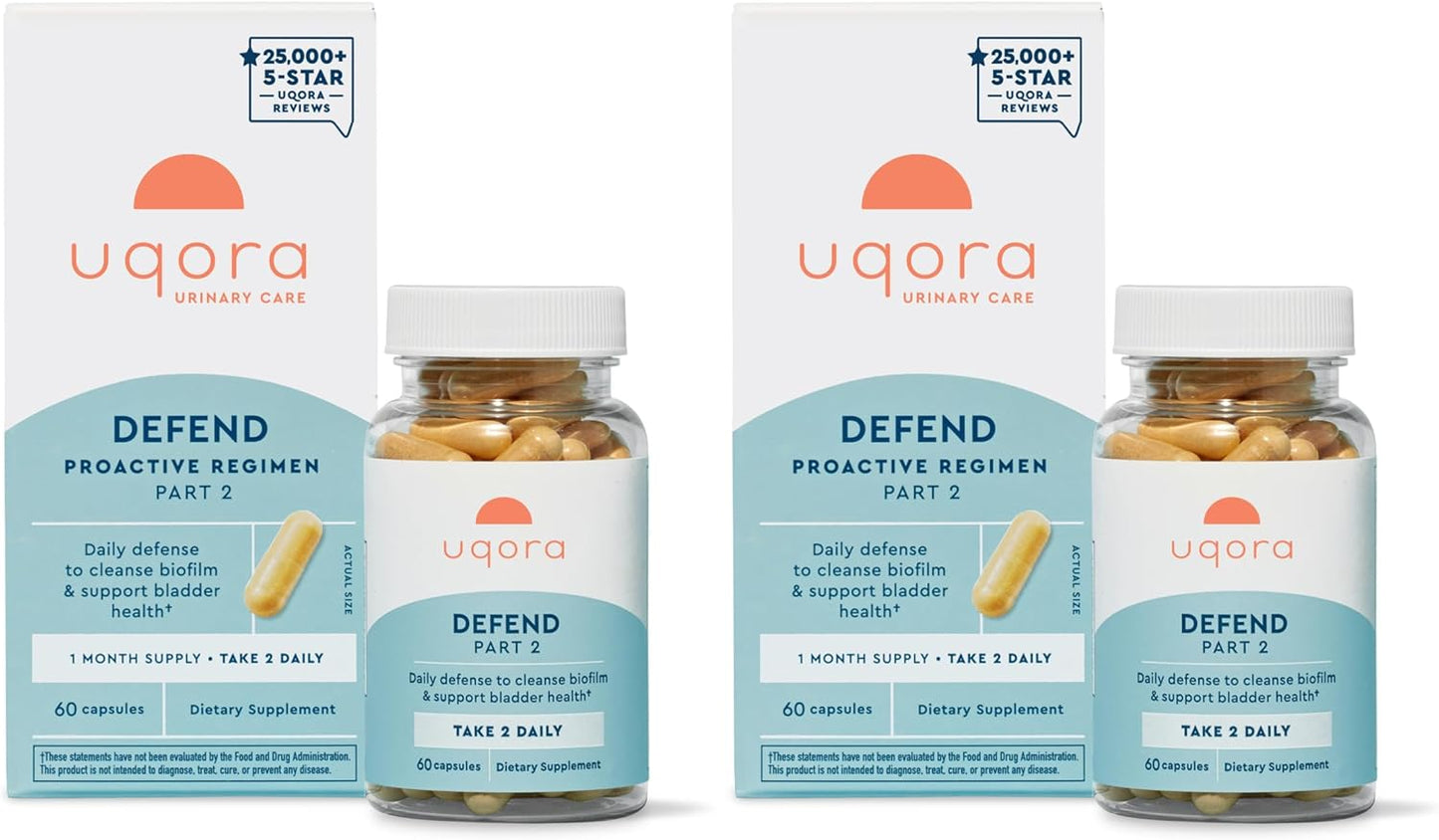 Uqora Defend - Urinary Tract Health Supplement - Support Bladder Health & Cleanse Biofilm with D-Mannose, Green Tea Extract, Turmeric Extract & More - Gluten-Free- 120 Capsules- 2 Pack