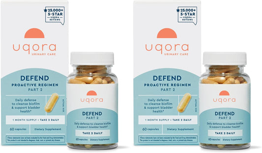 Uqora Defend - Urinary Tract Health Supplement - Support Bladder Health & Cleanse Biofilm with D-Mannose, Green Tea Extract, Turmeric Extract & More - Gluten-Free- 120 Capsules- 2 Pack